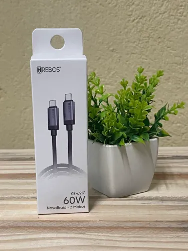Cabo USB-C para USB-C 2 Metros 60W Turbo Carregamento Rápido, Cabo Tipo C Reforçado 