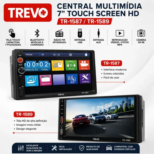 Central Multimídia 7? TREVO TR-1587 / TR-1589 Bluetooth MP5 Touch Screen HD