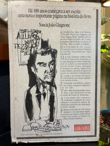 Anúncio Histórico Centenário João Ghignone (Livrarias Ghignone - Ano 1989)