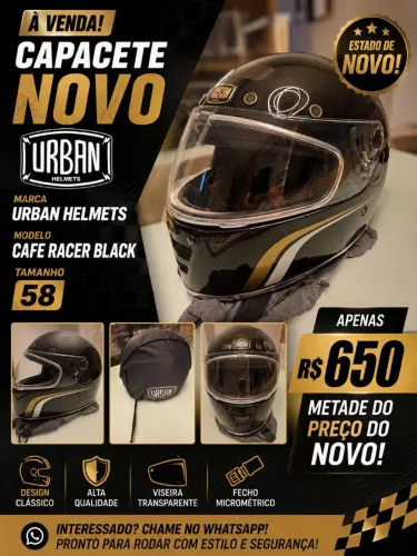 VENDO CAPACETE URBAN HELMETS CAFE RACER BLACK
