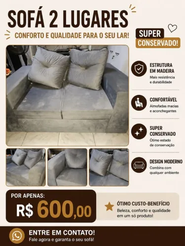 Sofá 2 Lugares - Conforto e ótima estrutura