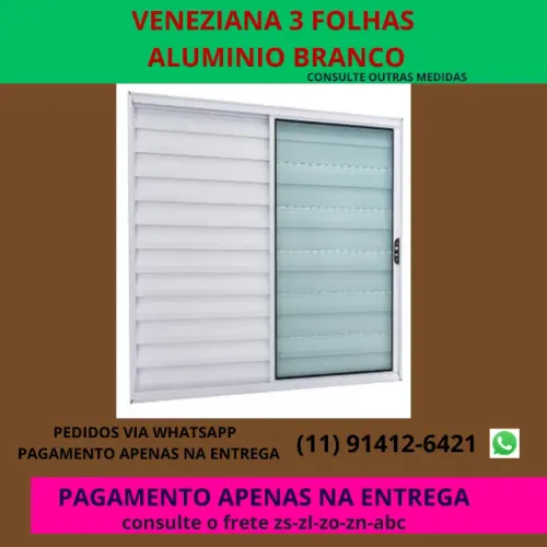 Veneziana 3 Folhas (1 Fixa) Sem Grade Alumínio Branco Linha EconO