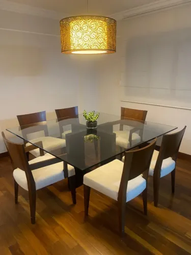 mesa jantar quadrada 160 x 160 cristal diamond 15 mm artefacto + base madeira