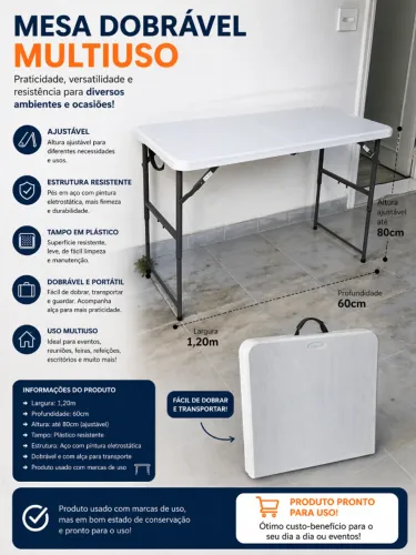 Mesa Dobrável Ajustável - Prática e Versátil