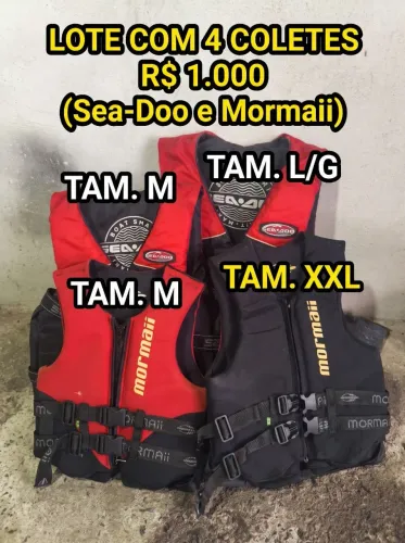Lote 4 Coletes Salva-Vidas Jet Ski / Náutica - Sea-Doo e Mormaii (M, L, XXL)