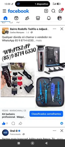 Kit barbeiro profissional. Máquina kemei e jogo de tesouras. Entrega grátis 