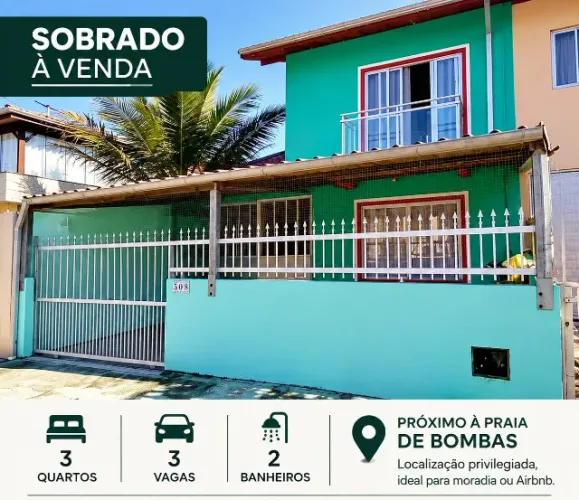 Vendo Casa Sobrado  Bombinhas-SC -  3 Quartos 3 Vagas 2 Banheiros, Praia, airbnb, Financia