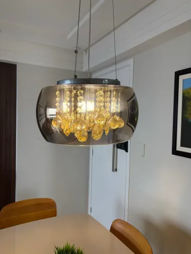Lustre pendente cristal cobreado 5 lâmpadas LED