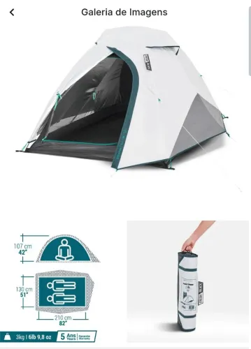 Barraca de Camping 2 Pessoas Fresh & Black MH100 Quechua Branca e Cinza usada apenas 1 vez
