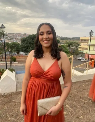 Vestido terra cota com brilho, usado 1x