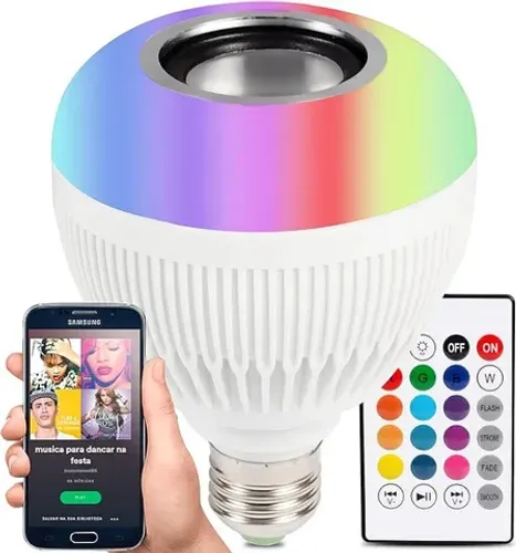 Lâmpada Led Bulbo 6w Rgbw Bluetooth Mp3 Música Com Controle