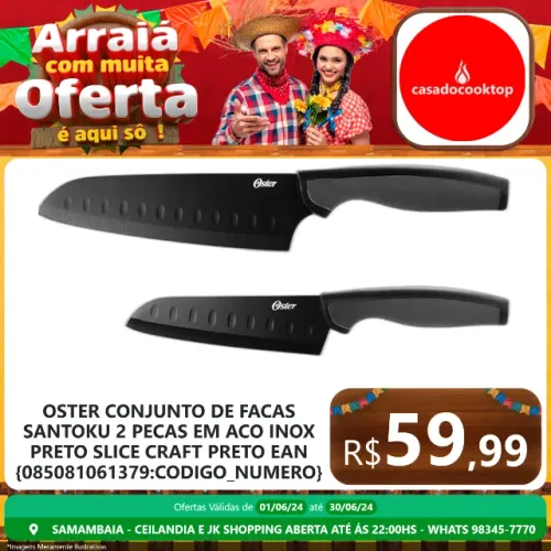 Oster conjunto de facas santoku 2 pecas em aco inox preto slice craft - preto