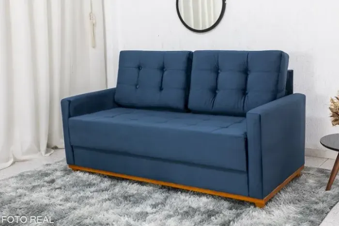 Sofá 3 lugares Living Áustria 1.70m Veludo Azul Frete Grátis - Até 12x S/ Juros 