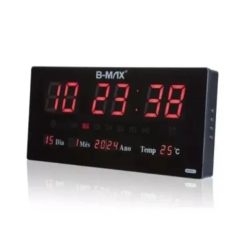 Relógio de Parede Digital B-Max BM-R802 36x15 com Temperatura para Casa - WZetta