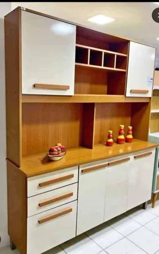 Armário de Cozinha Amadeirado com Portas e Gavetas
