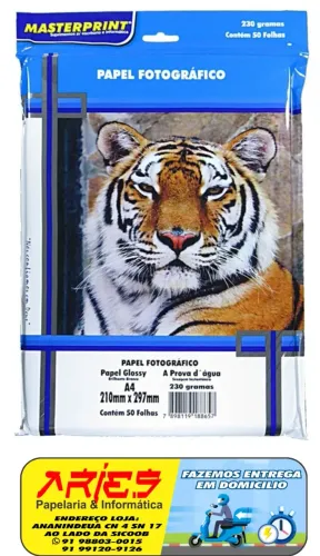 PAPEL FOTO GLOSSY 230G MASTERPRINT A4 50 FOLHAS