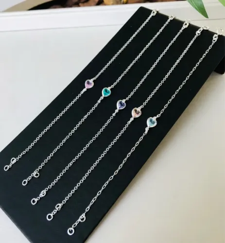 Pulseiras de Coração Colorido em Prata 925