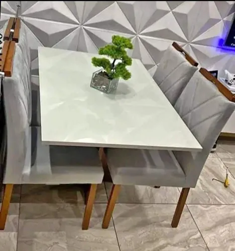 MESA LOS ANGELES 1.20×80 TAMPO COM VIDRO 4 CADEIRAS MACIÇA 