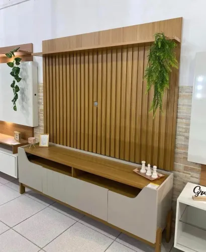 Painel Ripado até 70 Polegadas Trend Nature + Bancada Moema- Produto Novo Entrega Rápida