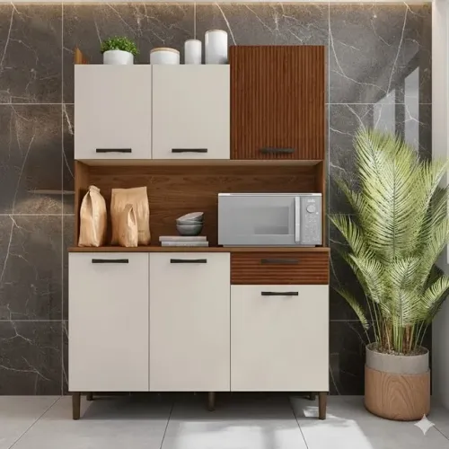 Promoção armário de cozinha Lucca Nogueira / Off White / Ripado