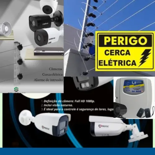 Cerca elétrica, câmera de segurança, interfone, motor de portão 