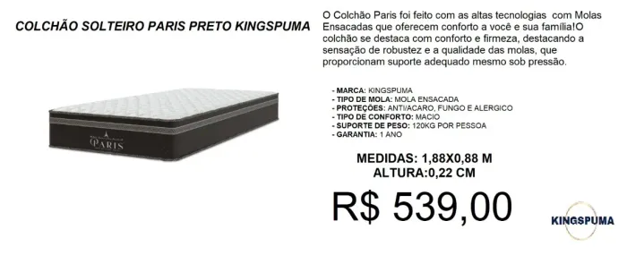 COCHÃO SOLTEIRO MOLAS ENSACADAS 22CM DE ALTURA 