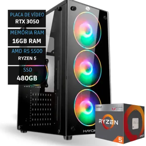 PC Gamer Ryzen 5 5500 - RTX 3050 - 16Gb Ram - SSD 480Gb - Amd - Loja Coimbra Computadores