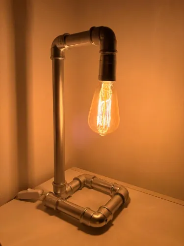 Abajur Industrial Vintage em Tubulação Canos + Lâmpada Filamento de Carbono 127w