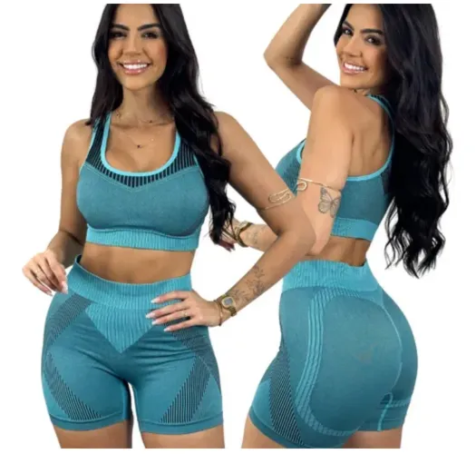 Kit Conjunto Fitness Feminino Roupa Academia Short Cropped