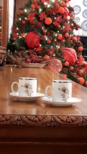 Par antigo de xícaras de porcelana para café
