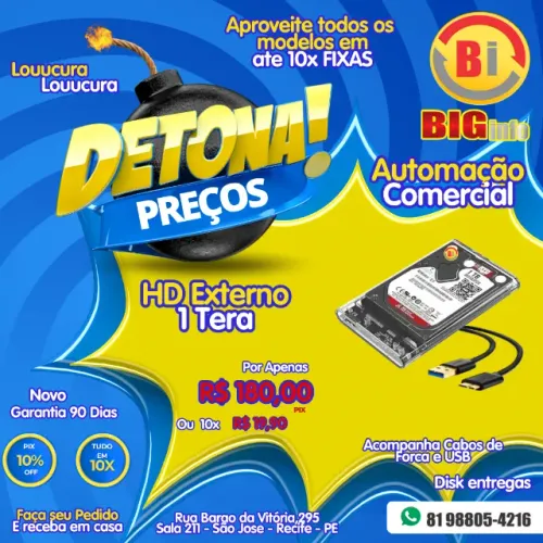 Disco Externo Hd 1tb Com Usb 3.0 P/ Pc Notebook Video Game