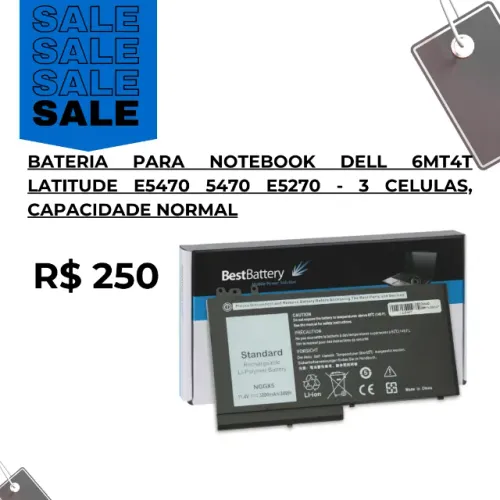 Bateria para Notebook Dell 6MT4T Latitude E5470 5470 E5270 - 3 Celulas, Capacidade Normal