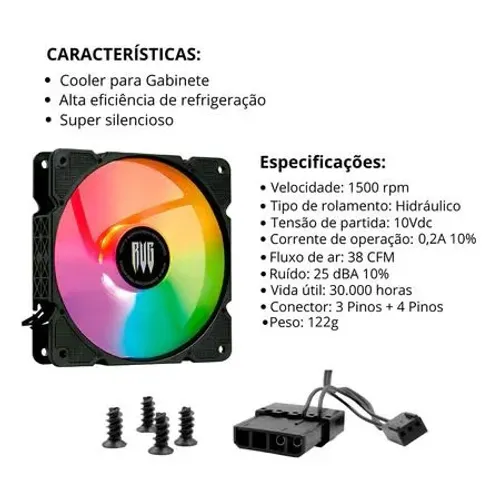 Cooler para Gabinete 120mm RGB, Super Silencioso - Anápolis