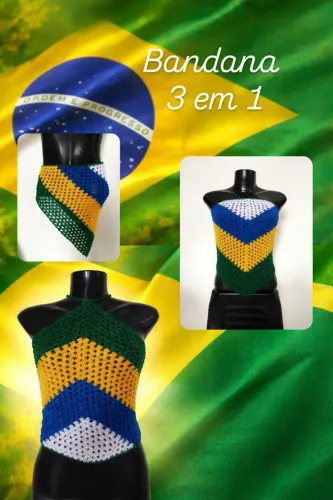 Bandana de crochê. Cores do Brasil
