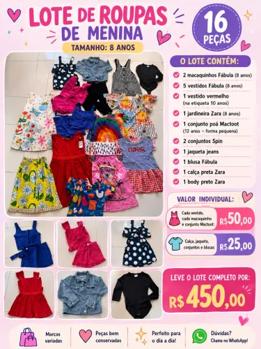 Lote de roupas infantis menina tamanho 6 anos