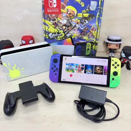 Switch Oled Desbloqueado Splatoon 64GB + 128GB Completo Caixa Aces Originais Cheio Jogos