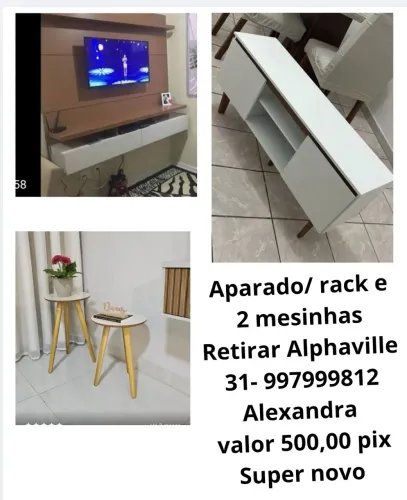 rack, painel de TV e 2 mesinhas de canto