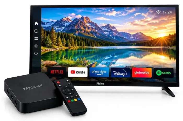Kit TV Philco 24 Polegadas + MXQ-4K - Pronto para Assistir Netflix, YouTube e Mais!