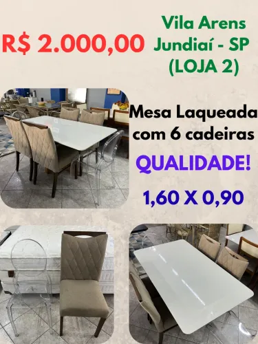 Mesa Laqueada com 4 cadeiras tecido + 2 cadeiras transparentes 