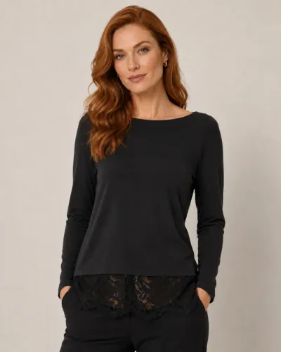 Blusa Manga Longa Michael Kors Original (Preta c/ Renda)