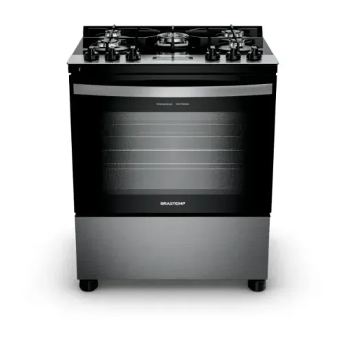 Fogão Brastemp 5 Bocas Cor Inox Com Mesa de Vidro, Turbo Chama e Timer