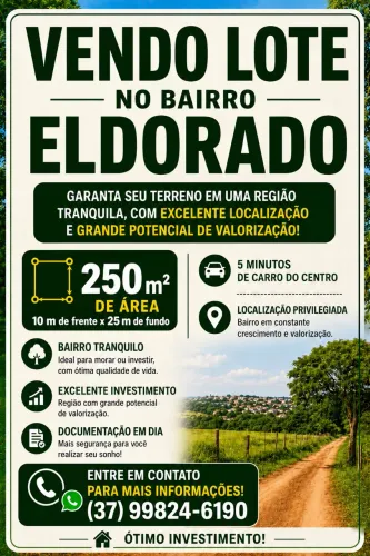 Lote de 270 m² à Venda em Formiga/MG - Bairro Eldorado - R$ 70 Mil cada