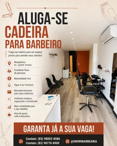 ALUGA-SE CADEIRA P/ BARBEIROS