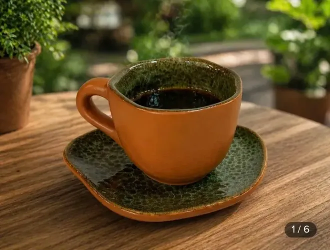 Kit 5 Xícaras De Café Com Pires Em Cerâmica Natural 180ml
