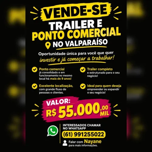 vendo trailer ponto comercial fixo para trabalhar