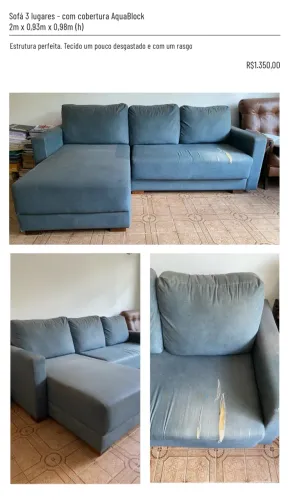 Sofá de 3 lugares azulado
