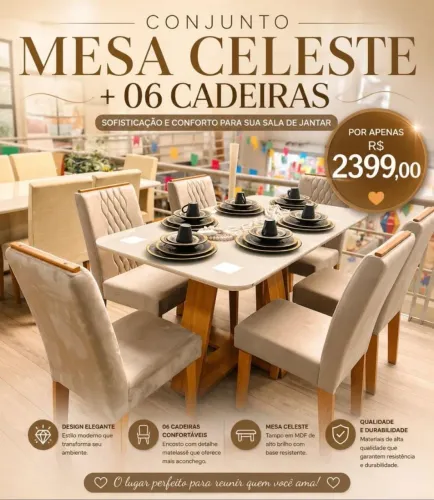 Mesa de Jantar Celeste 6 cadeiras