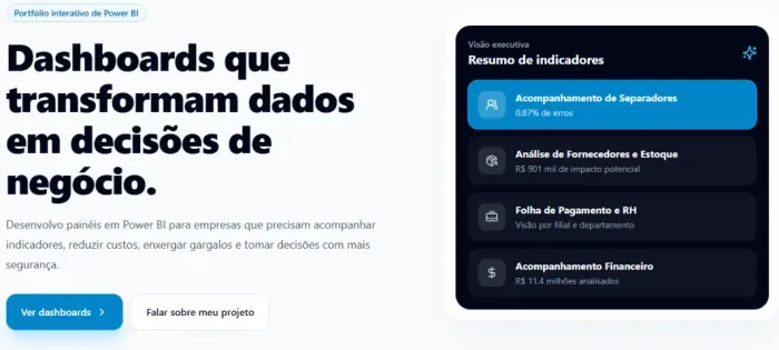 Análise de dados. Especialista em Power BI