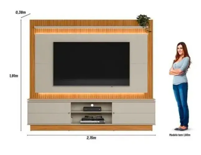 Estante Ripado Para Tv Até 75 Polegadas Com Led Mdf