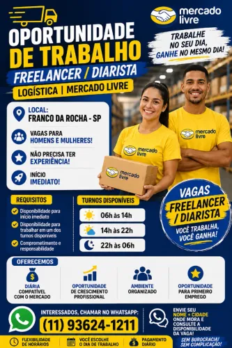 VAGA FREELANCER / DIARISTA - LOGÍSTICA | MERCADO LIVRE